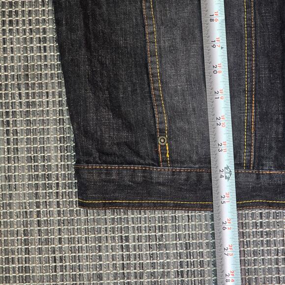 ECKO 1972 Unlimited Denim Jean Jacket Mens Large Black Leather Logo Embroidered - Picture 7 of 15